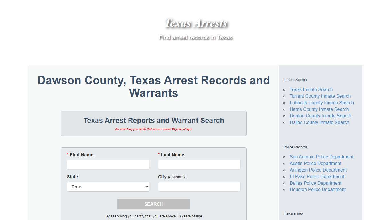 Dawson County, Texas Arrest Records and Warrants - Texas Arrests