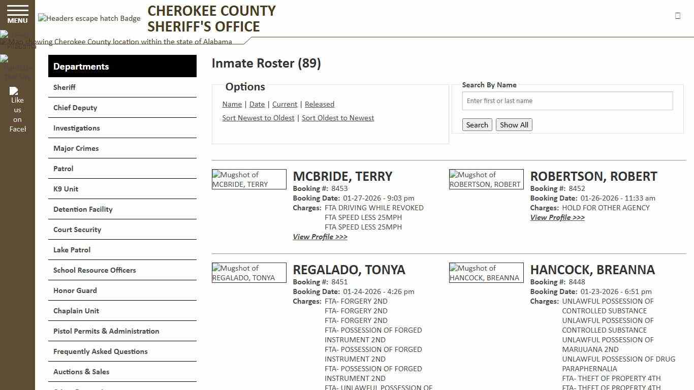 Inmate Roster - Page 0 Current Inmates Booking Date Descending - Cherokee County Sheriff AL